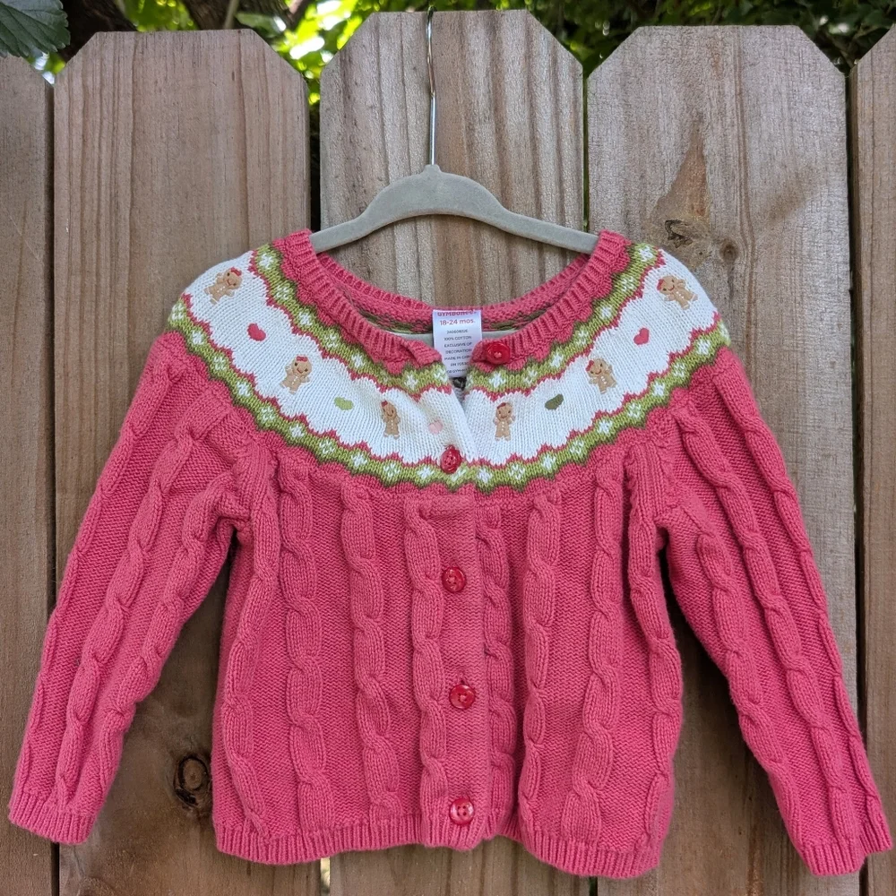 Gymboree Baby Girls Pink Cable Knit Gingerbread Holiday Cardigan Sweater